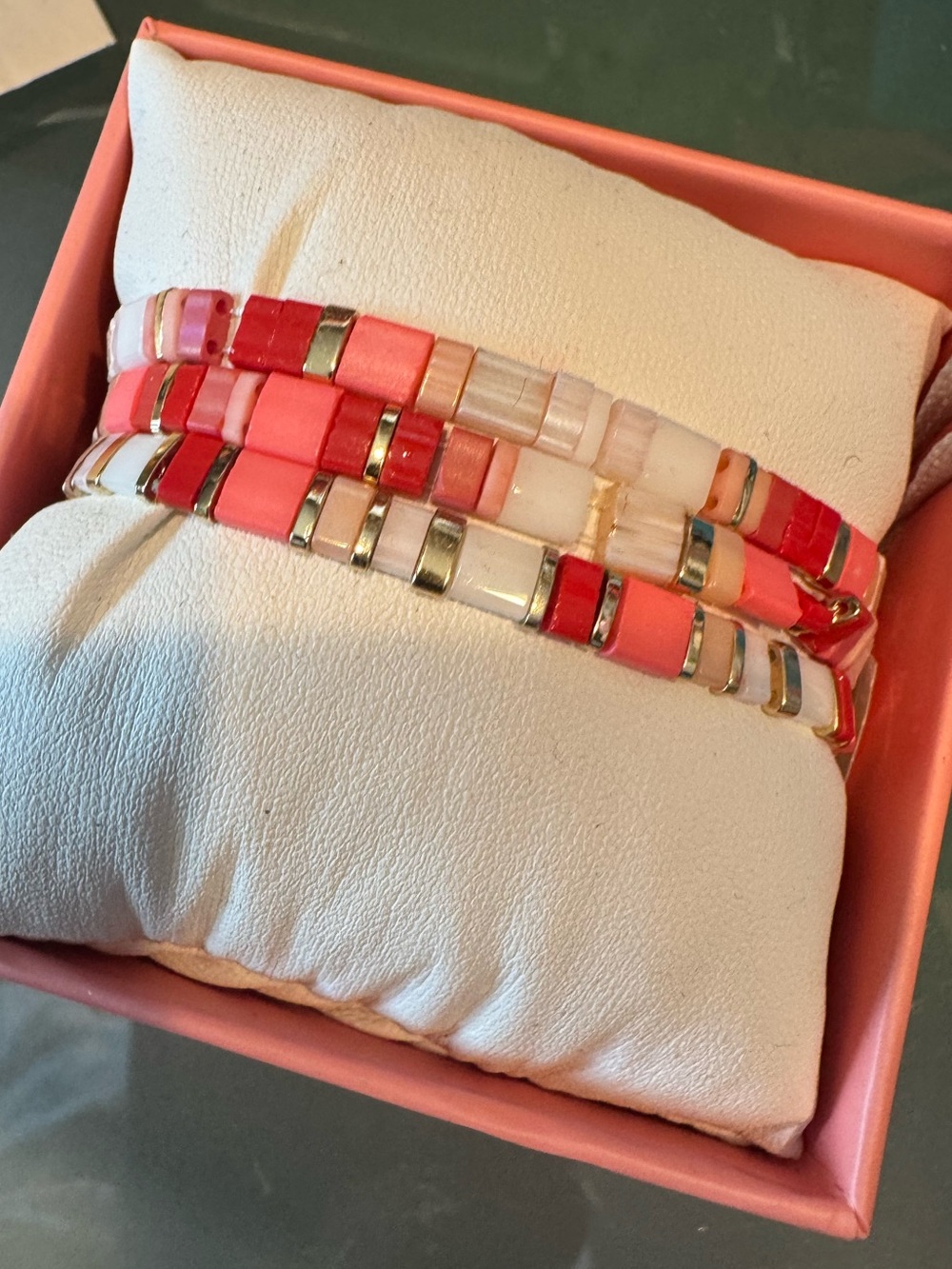 Trio of stretchy Coral and White Tile Bracelet- get in on the trend 🔥cute&comfy - Picture 2 of 4